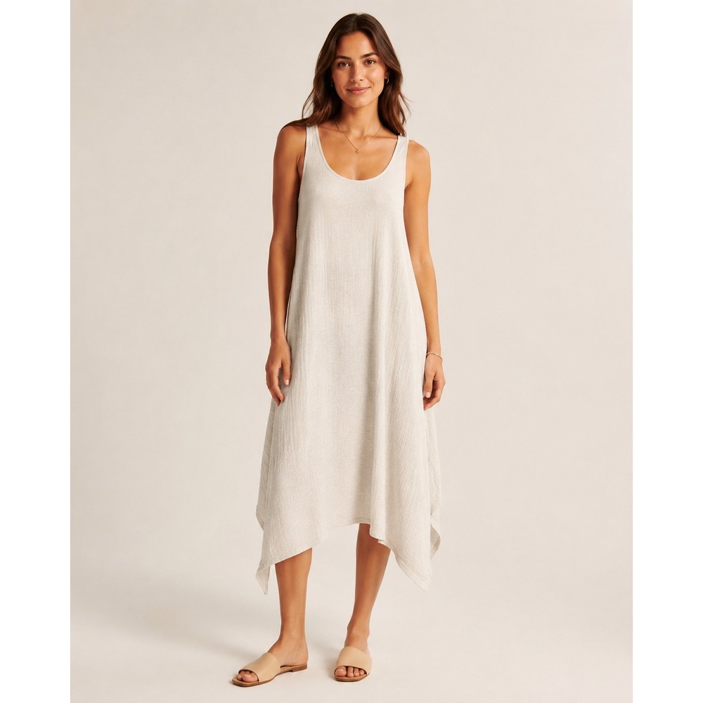 Natori Ivory Textured Handkerchief Hem Dress Womens Small‎